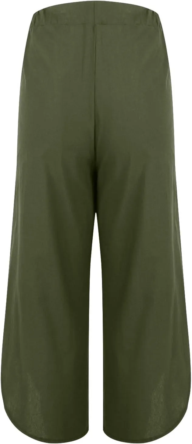 Wide Leg Linen Pants for Women Women'sFashionable and Casual Solid Color Cotton and Linen Loose Fit Casual Capri