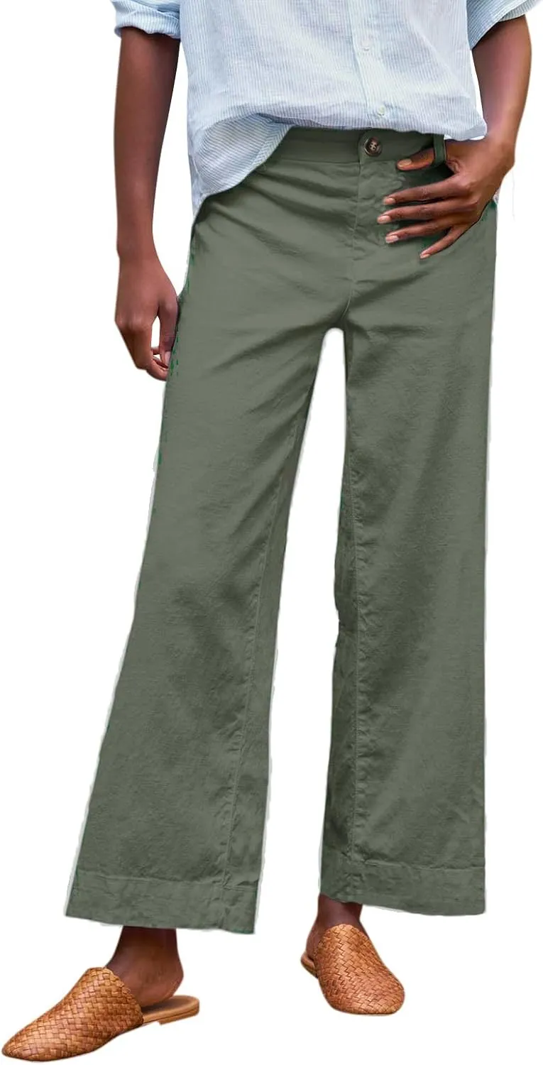 Wide Leg Pants for Women 2025 Summer Casual Straight Leg Crop Pants with Pockets Loose Fit Breathable Vacation Trouser