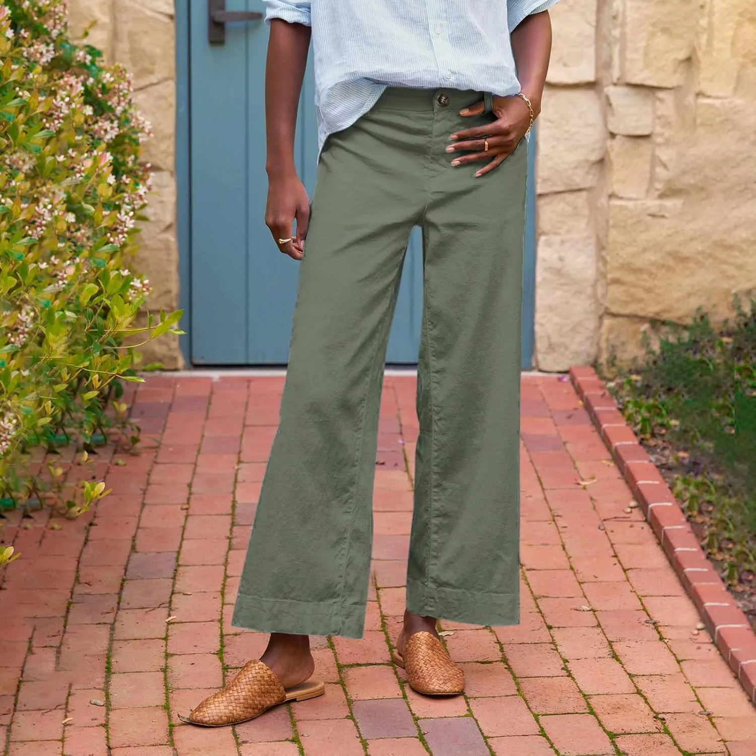 Wide Leg Pants for Women 2025 Summer Casual Straight Leg Crop Pants with Pockets Loose Fit Breathable Vacation Trouser