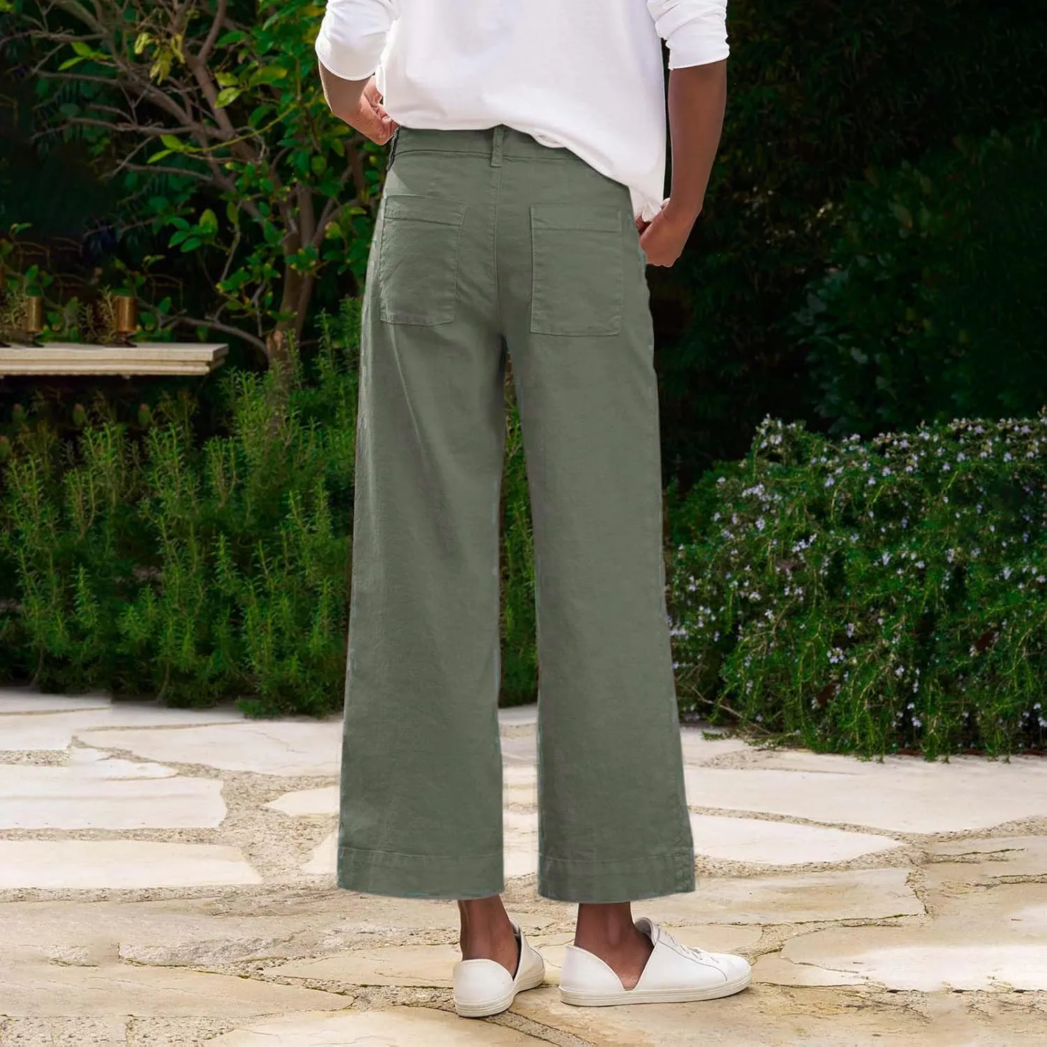 Wide Leg Pants for Women 2025 Summer Casual Straight Leg Crop Pants with Pockets Loose Fit Breathable Vacation Trouser