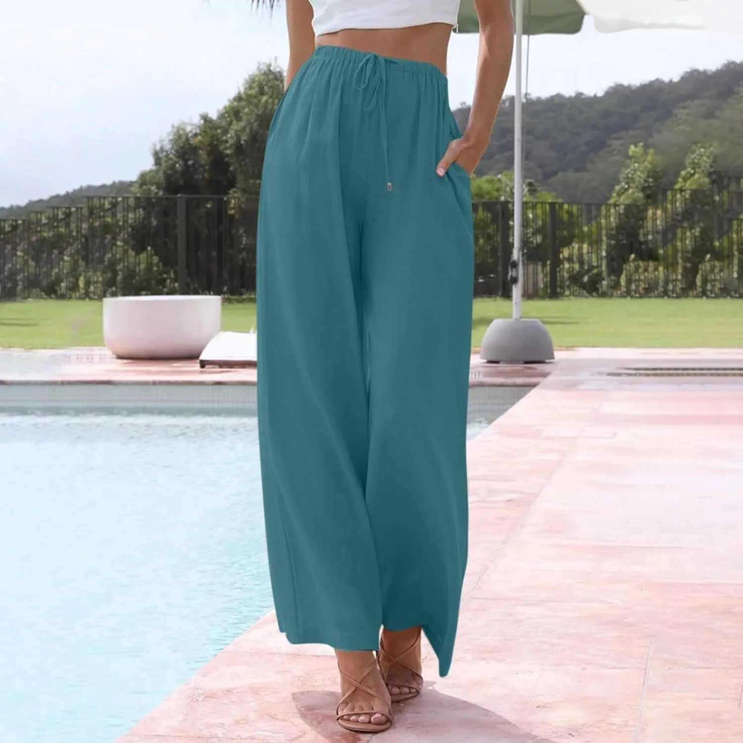 Wide Leg Pants for Women, Lightweight High Waist Pants Straight Leg Wide
