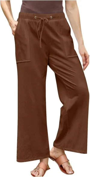 Wide Leg Pants Woman Summer Casual 2025 Drawstring High Waisted Trousers with Pockets Plus Size Linen Pants