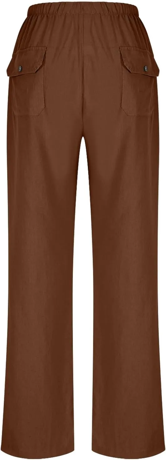 Wide Leg Pants Woman Summer Casual 2025 Drawstring High Waisted Trousers with Pockets Plus Size Linen Pants