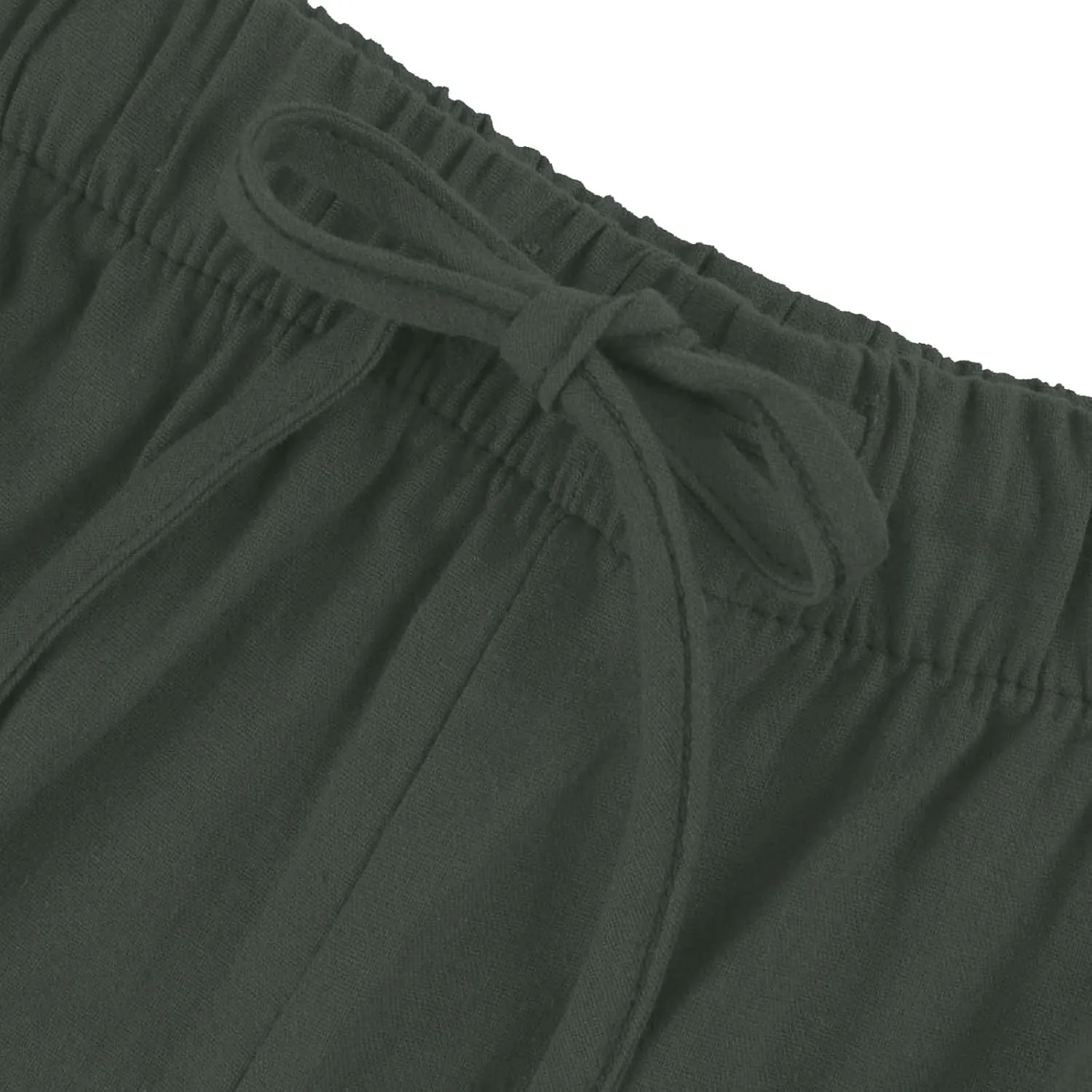 Wide Leg Women Linen Pants Summer Drawstring Elastic High Waisted Palazzo Pants Loose Fit Flowy Beach Trouser w/Pockets