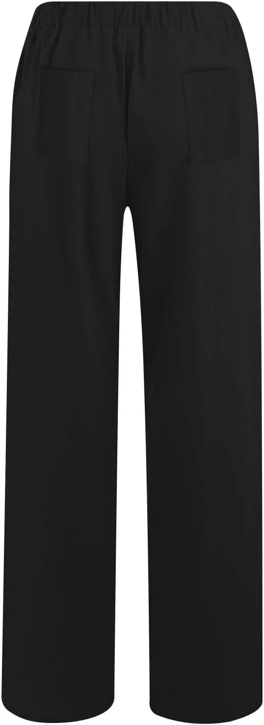 Wkishenl Women's Summer Linen Pants Casual Drawstring Waist Wide Leg Trousers Loose Fitted Solid Lounge Pants with Pockets