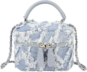 Women Denim Shoulder Quilted Crossbody Purse Small Clutch Handbag Portable Bucket