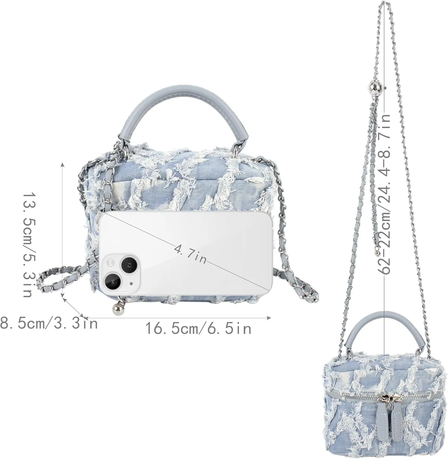 Women Denim Shoulder Quilted Crossbody Purse Small Clutch Handbag Portable Bucket