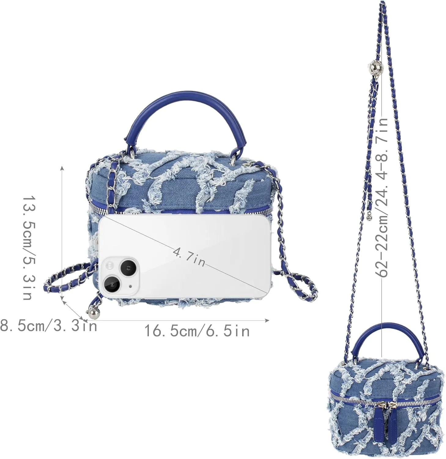 Women Denim Shoulder Quilted Crossbody Purse Small Clutch Handbag Portable Bucket