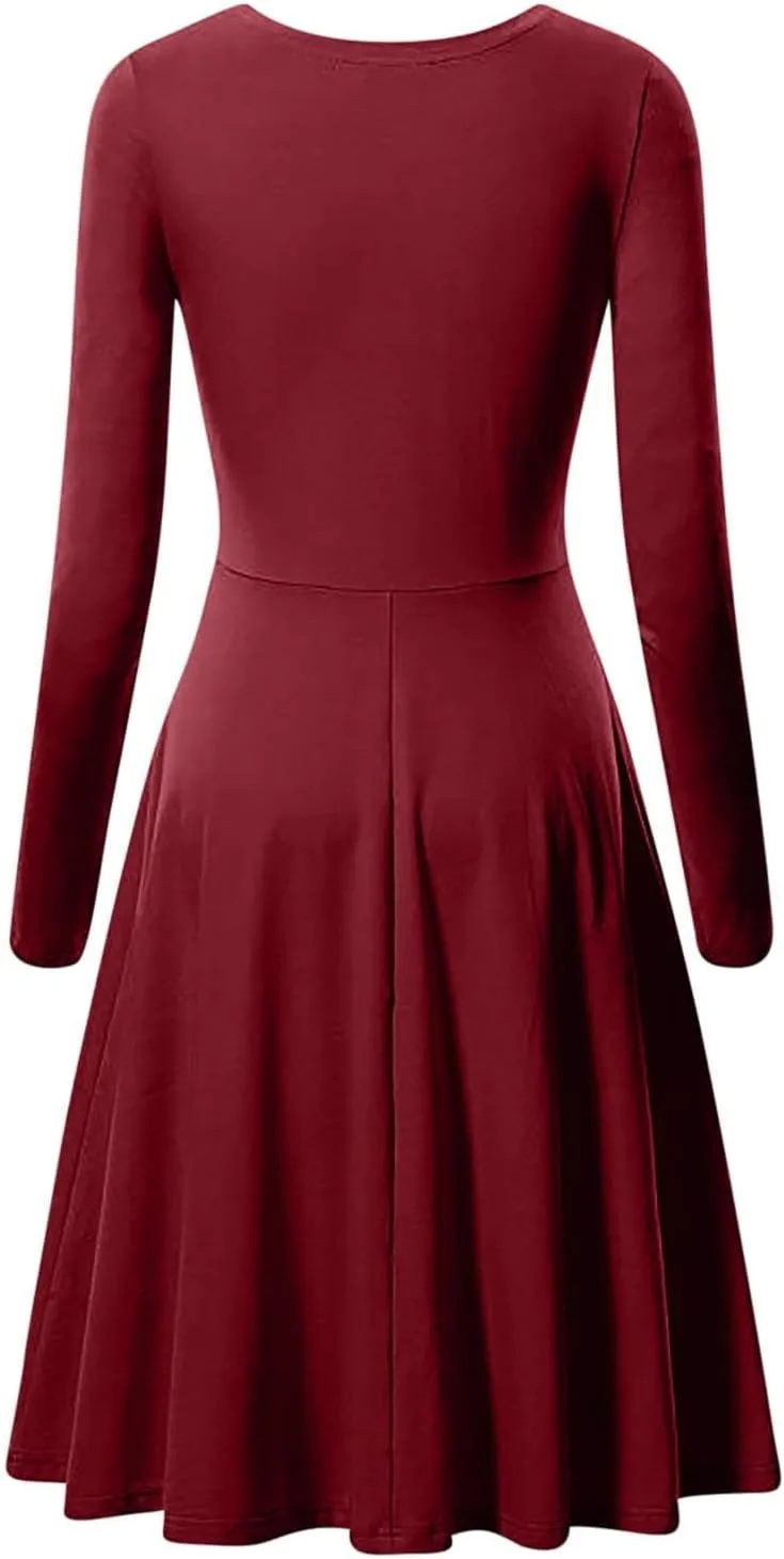 Women Fall Winter Long Sleeve Wedding Guest Midi Dress Plus Size Formal Casual Cute Ruched A Line Tunic Dresses