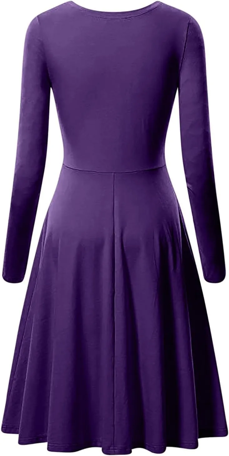 Women Fall Winter Long Sleeve Wedding Guest Midi Dress Plus Size Formal Casual Cute Ruched A Line Tunic Dresses