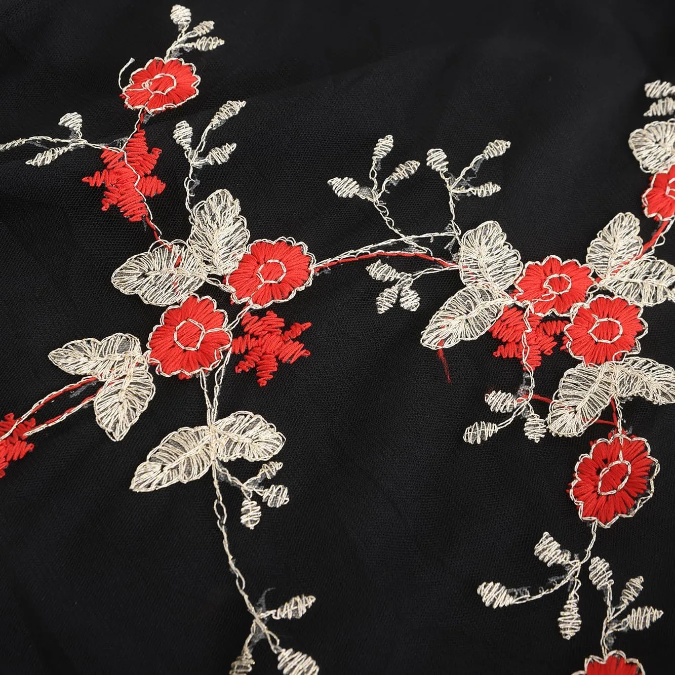 Women Mesh Floral Embroidery Vintage Cocktail Swing Dress Illusion 50s Goth Flared A line Casual Wedding Prom Evening Dress