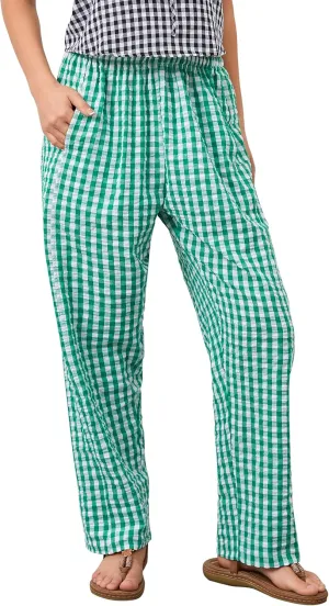 Women Plaid Wide Leg Pants Low Waist Gingham Print Lounge Long Tunic Pants Y2K Pajama Lounge Trousers with Pockets