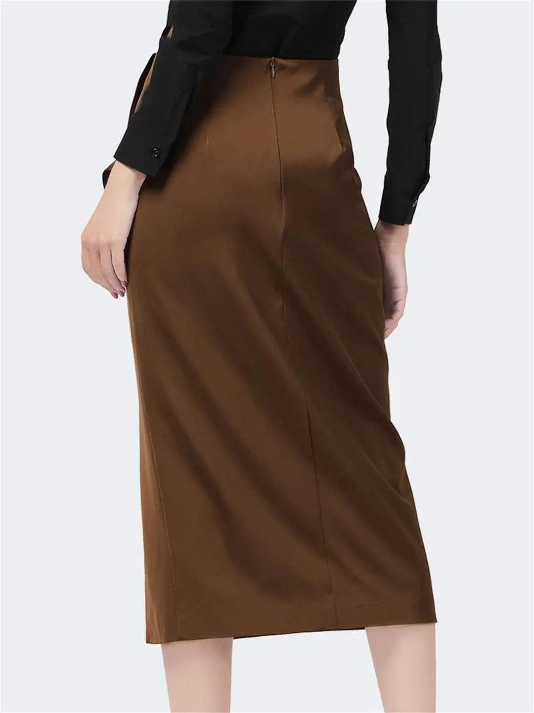 Women Sexy Ruffles Pencil Skirt Mid-Length Solid Color High Waist Slimming Midi Skirts