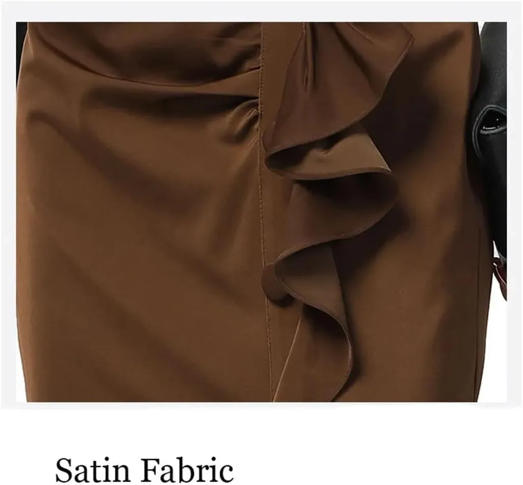 Women Sexy Ruffles Pencil Skirt Mid-Length Solid Color High Waist Slimming Midi Skirts