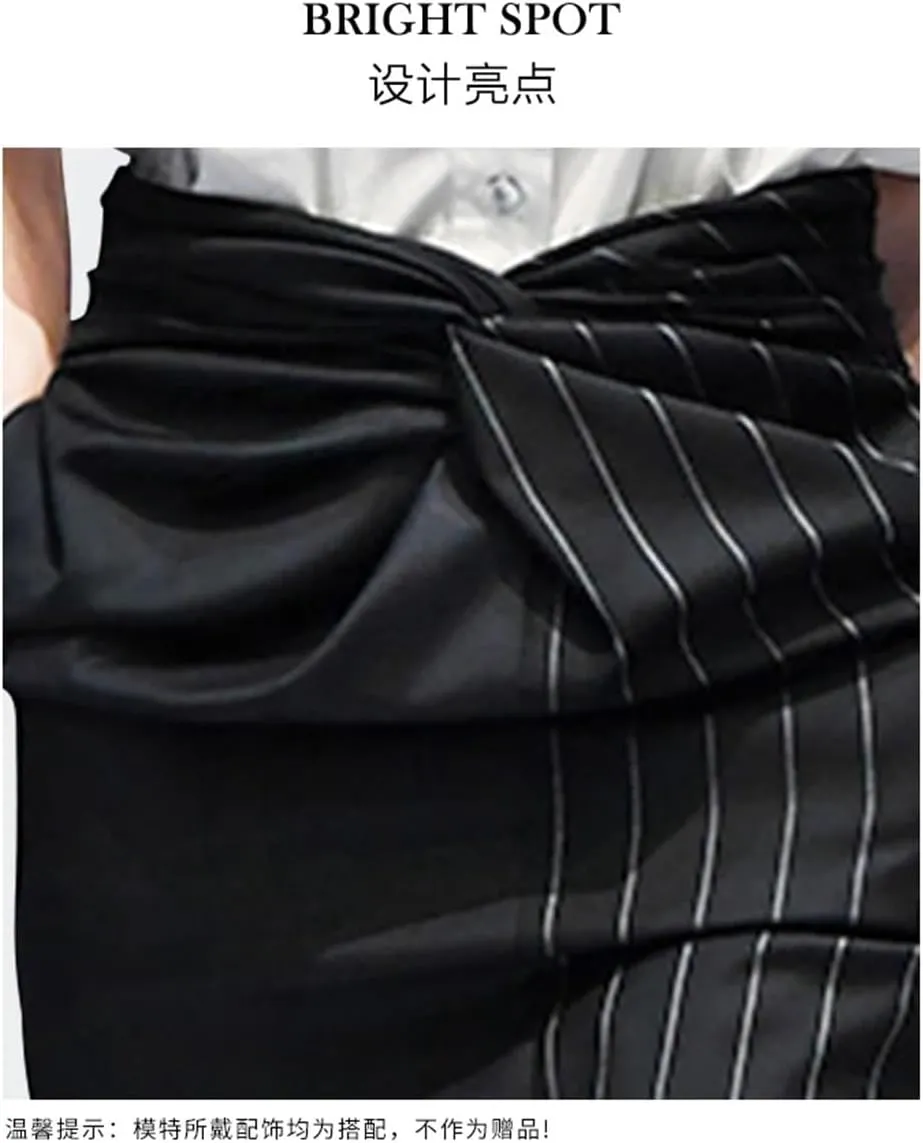 Women Stripes Skinny Pencil Skirt High Waist with Pockets Wrapped Midi Skirts for Office Skinny Skirts