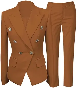 Women Suit Set 2 Pieces Pant Suits Notched Lapel Double Breasted Blazer and Pants Set for Office Work Elegant Lady Suits