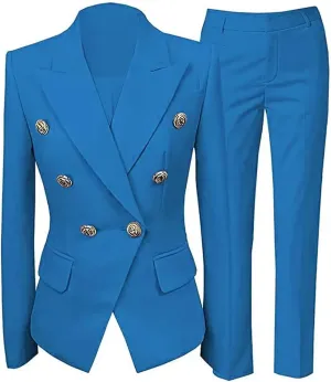 Women Suit Set 2 Pieces Pant Suits Notched Lapel Double Breasted Blazer and Pants Set for Office Work Elegant Lady Suits