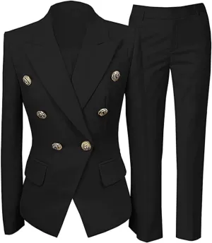 Women Suit Set 2 Pieces Pant Suits Notched Lapel Double Breasted Blazer and Pants Set for Office Work Elegant Lady Suits
