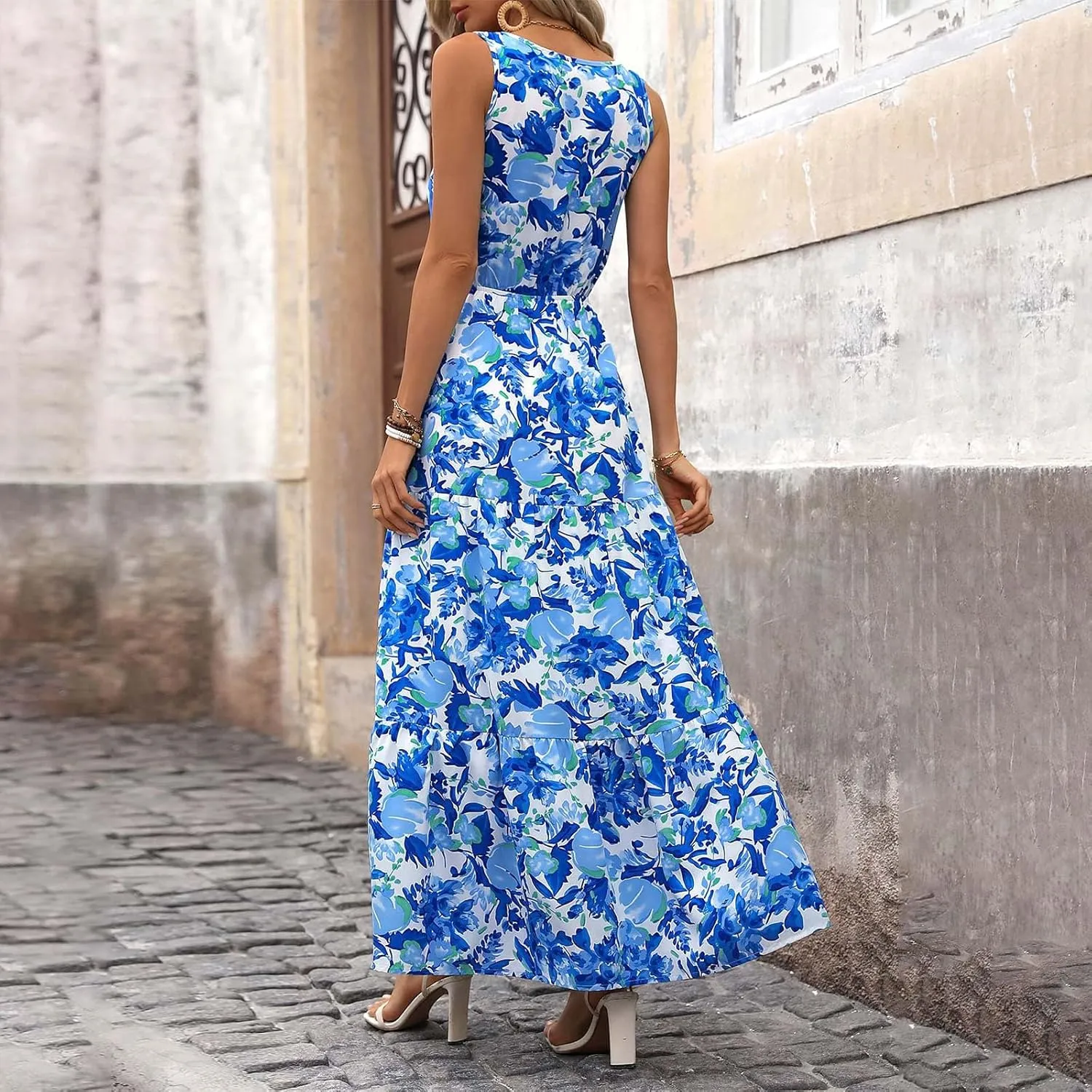 Women Summer Dresses Casual Sleeveless Maxi Dresses Cute Flowy Floral Dress Boho Long Dress Hawaiian Beach Dress