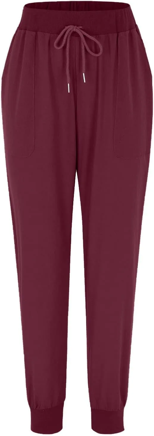 Women Tapered Pant Cotton Linen Drawstring Elastic Waist Pants Summer Casual Classic Petite Trouser Slacks with Pocket