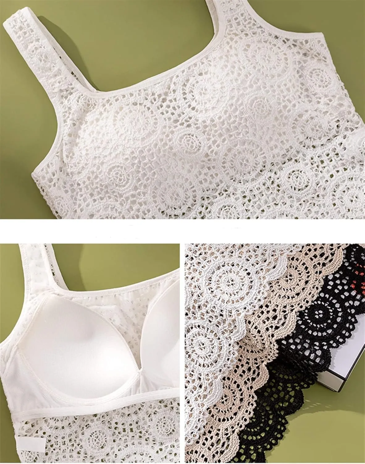 Women White Lace Mesh Tank Top Young Girls Built in Bras Outside Camisole Breathable Stretch Underwear Summer