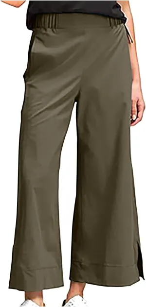 Women Wide Leg Cotton Linen Pants Elastic High Waisted Side Slit Boho Trousers with Pocekts Business Casual Outfits