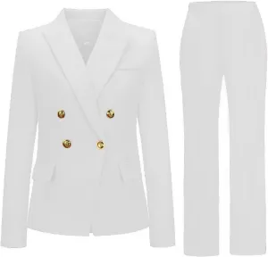 Womens 2 Piece Suits Set Double Breasted Business Office Blazer Jacket Casual Long Sleeve Pant Suit Set
