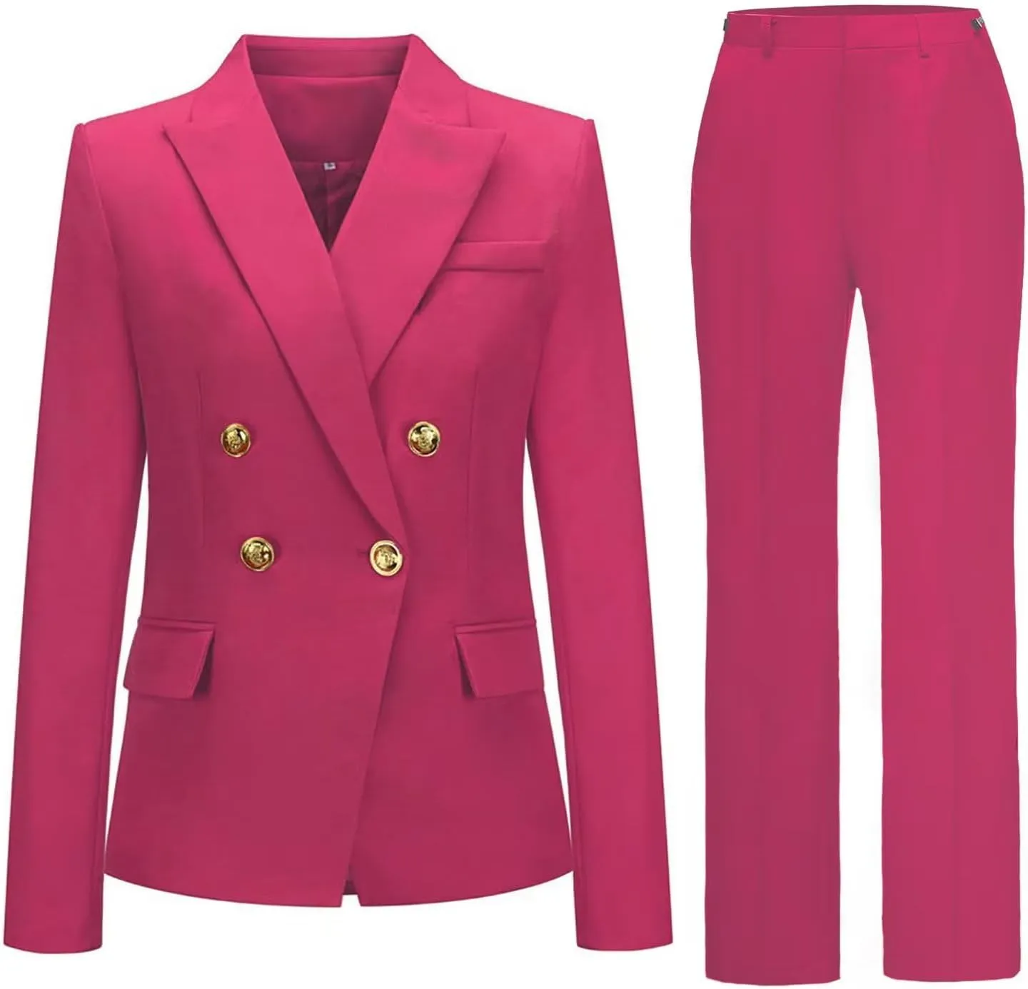 Womens 2 Piece Suits Set Double Breasted Business Office Blazer Jacket Casual Long Sleeve Pant Suit Set