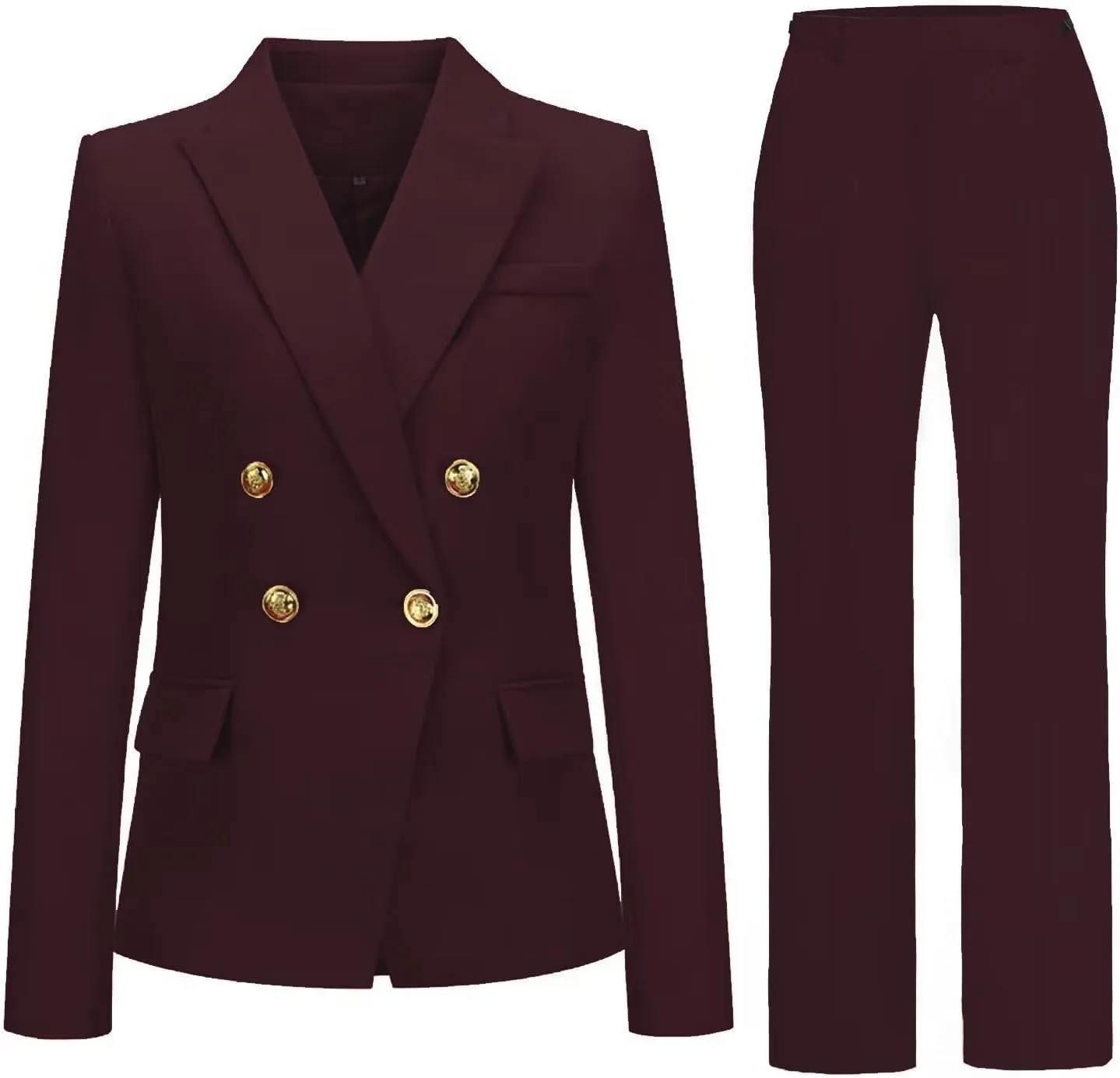Womens 2 Piece Suits Set Double Breasted Business Office Blazer Jacket Casual Long Sleeve Pant Suit Set