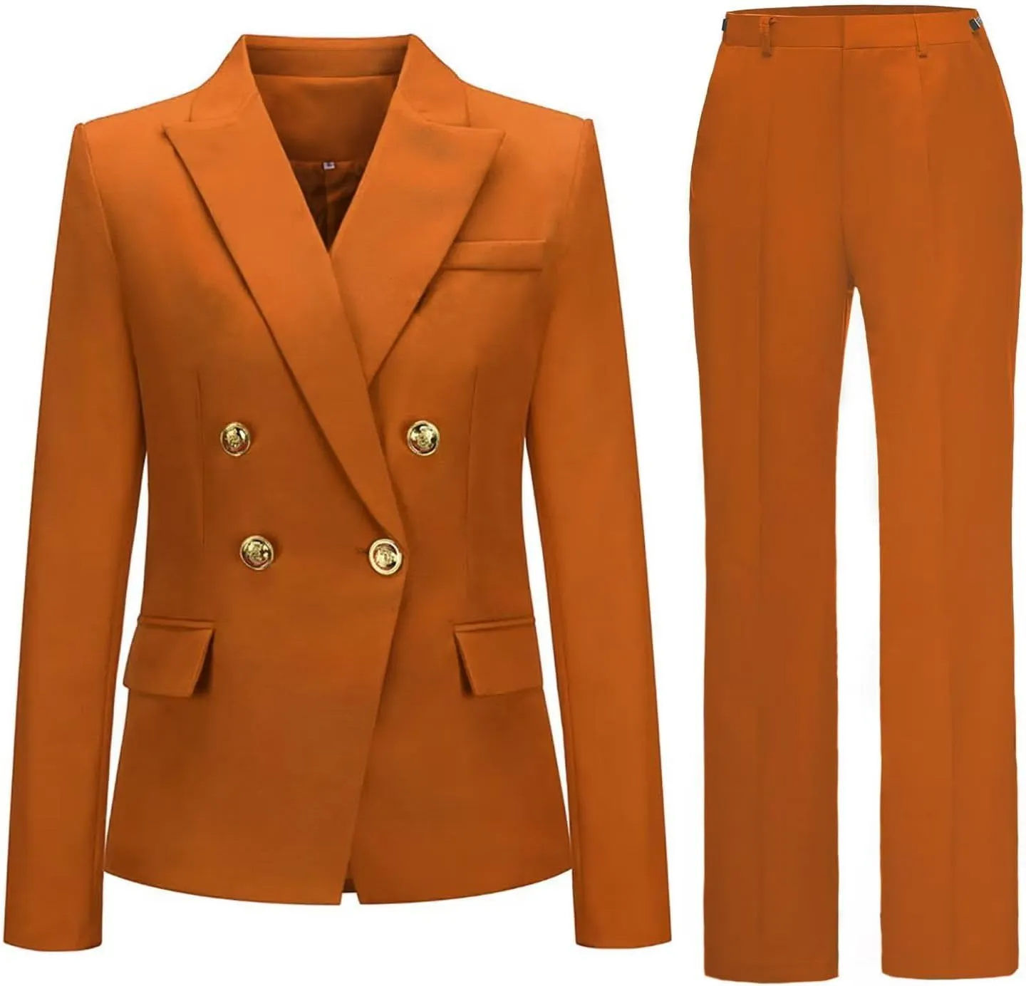 Womens 2 Piece Suits Set Double Breasted Business Office Blazer Jacket Casual Long Sleeve Pant Suit Set