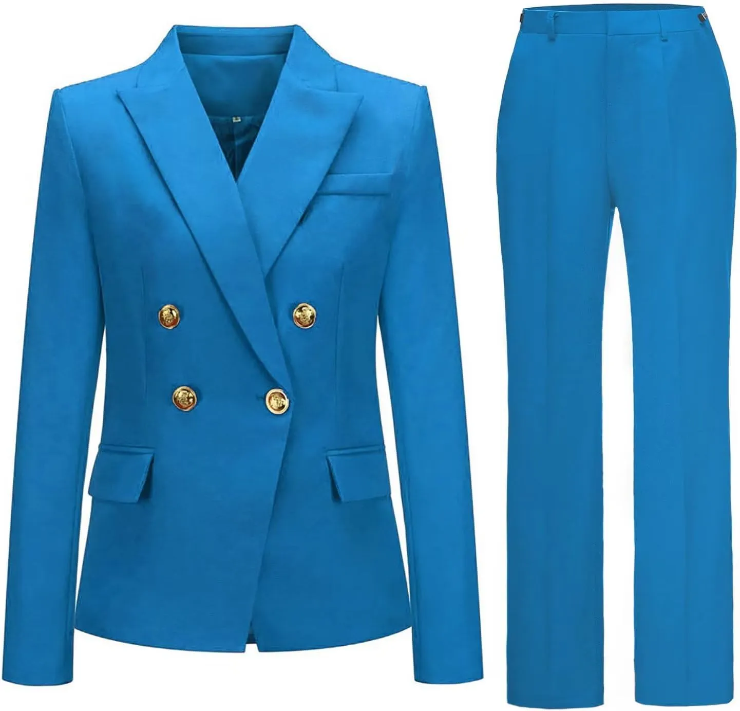 Womens 2 Piece Suits Set Double Breasted Business Office Blazer Jacket Casual Long Sleeve Pant Suit Set