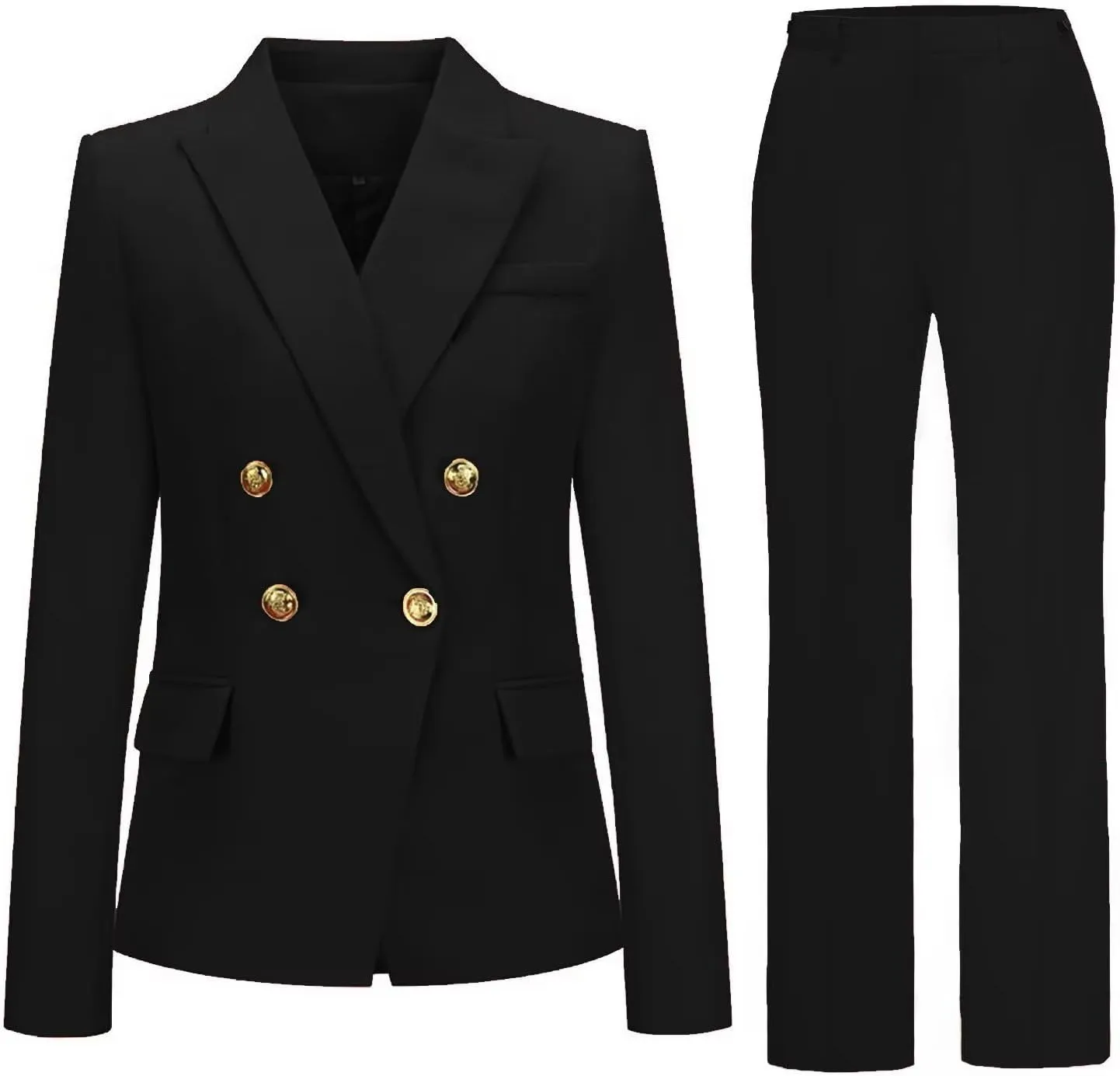 Womens 2 Piece Suits Set Double Breasted Business Office Blazer Jacket Casual Long Sleeve Pant Suit Set