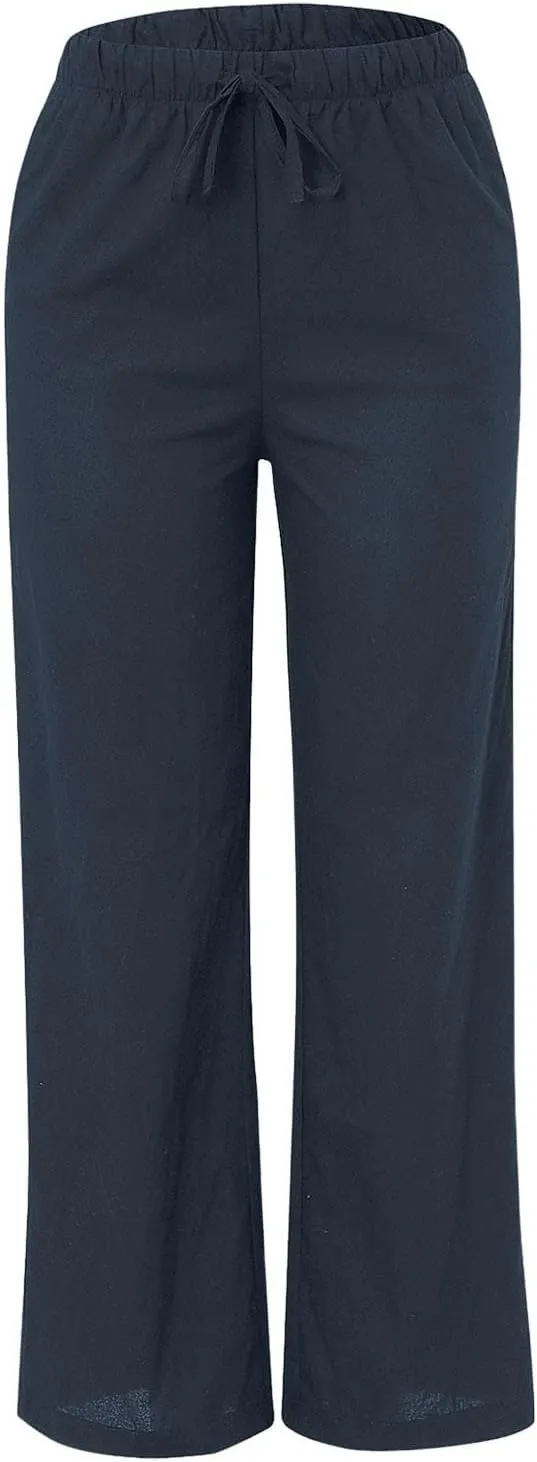 Women's 2025 Summer Linen Palazzo Pants High Waisted Flowy Wide Leg Beach Pants Palazzo Lounge Pant Trousers with Pocket