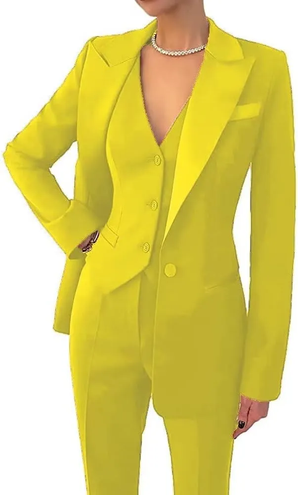 Women's 3 Piece Office Lady Business Suit Set Slim Fit Solid Blazer Vest Pant Set