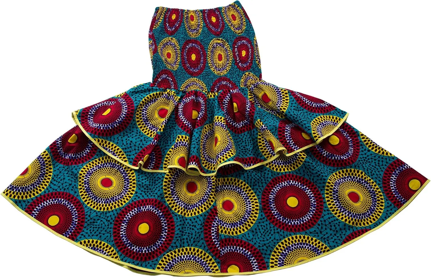 Women's African Print 2 Piece Set Square Neck Top and Long Skirt Elasticity Smocked Outfits Ankara Party Dress