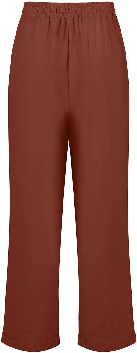 Womens Capris for Summer Cotton Linen Pants Casual 2025 Loose Comfy Trendy Elastic Waist Cropped Trouser Plus Size