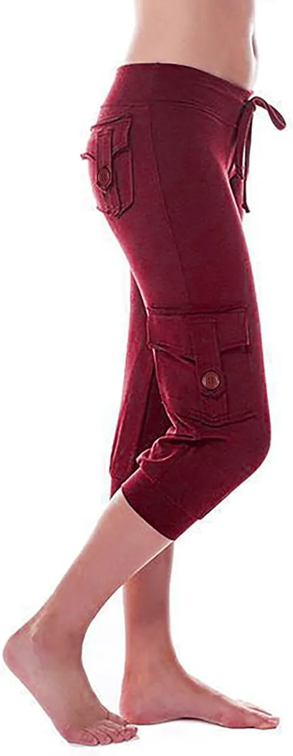 Womens Cargo Capri Pants with Pockets Lightweight Joggers Yoga Hiking Pants Workout Sweatpants Summer Casual Trousers