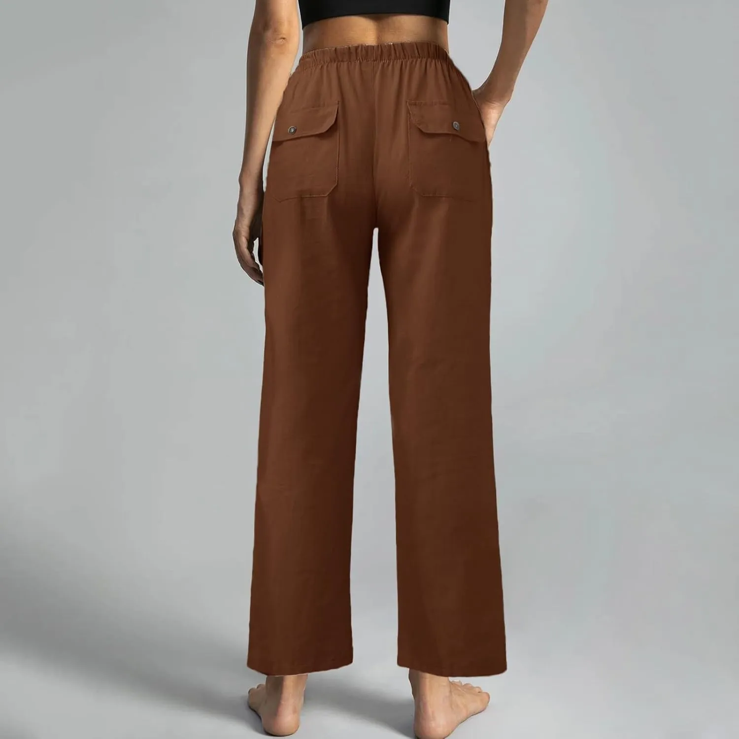 Womens Casual Linen High Waist Pants Drawstring Loose Fit Summer Pants Trousers with Side Pockets 2025