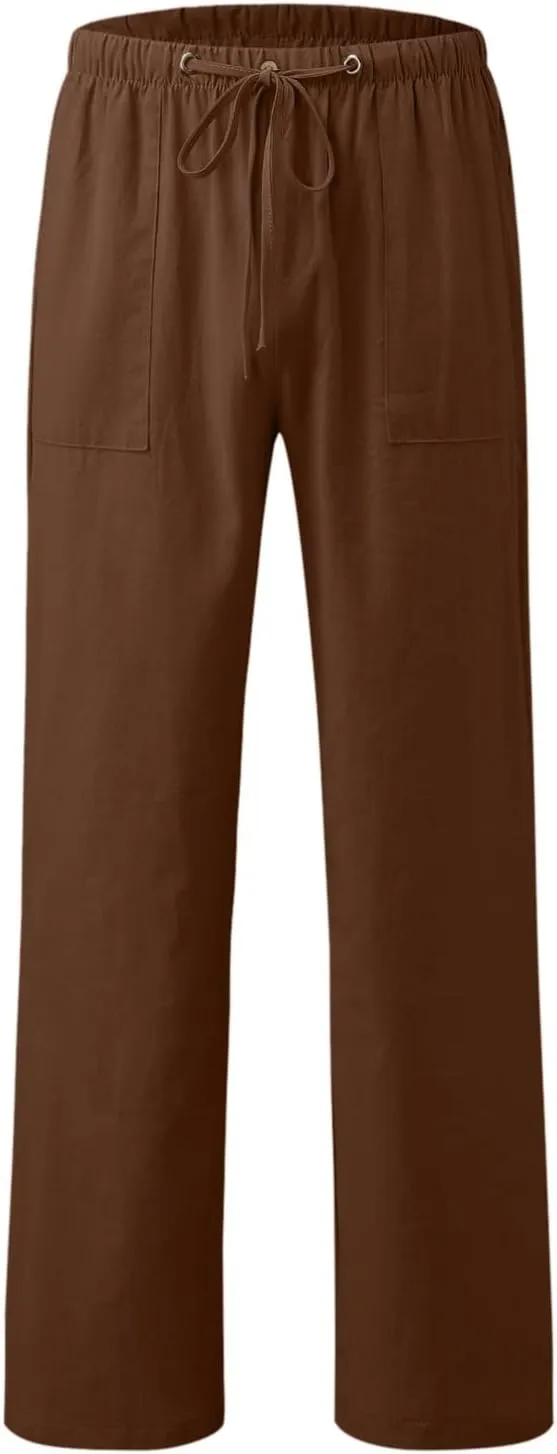 Womens Casual Linen High Waist Pants Drawstring Loose Fit Summer Pants Trousers with Side Pockets 2025