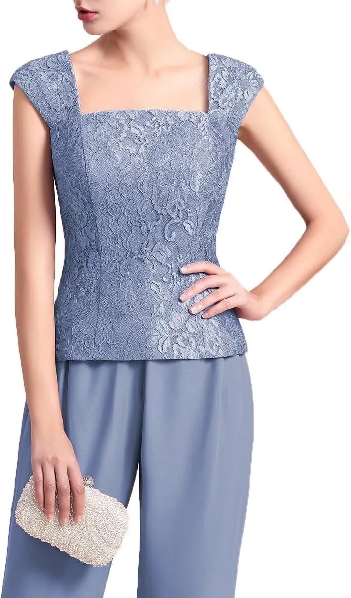 Womens Chiffon Pant Suits 3 Piece Mother of The Bride Dress Wedding Guest Dressy Outfit Evening Gowns