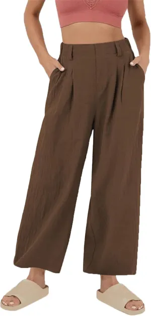 Womens Cotton Linen Pants Casual Loose High Waisted Wide Leg Palazzo Trousers Summer Beach Vacation Cropped Pant 2025