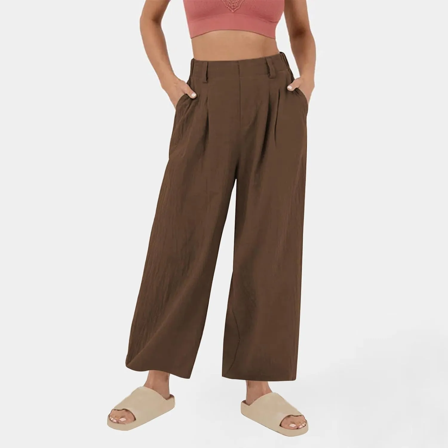 Womens Cotton Linen Pants Casual Loose High Waisted Wide Leg Palazzo Trousers Summer Beach Vacation Cropped Pant 2025