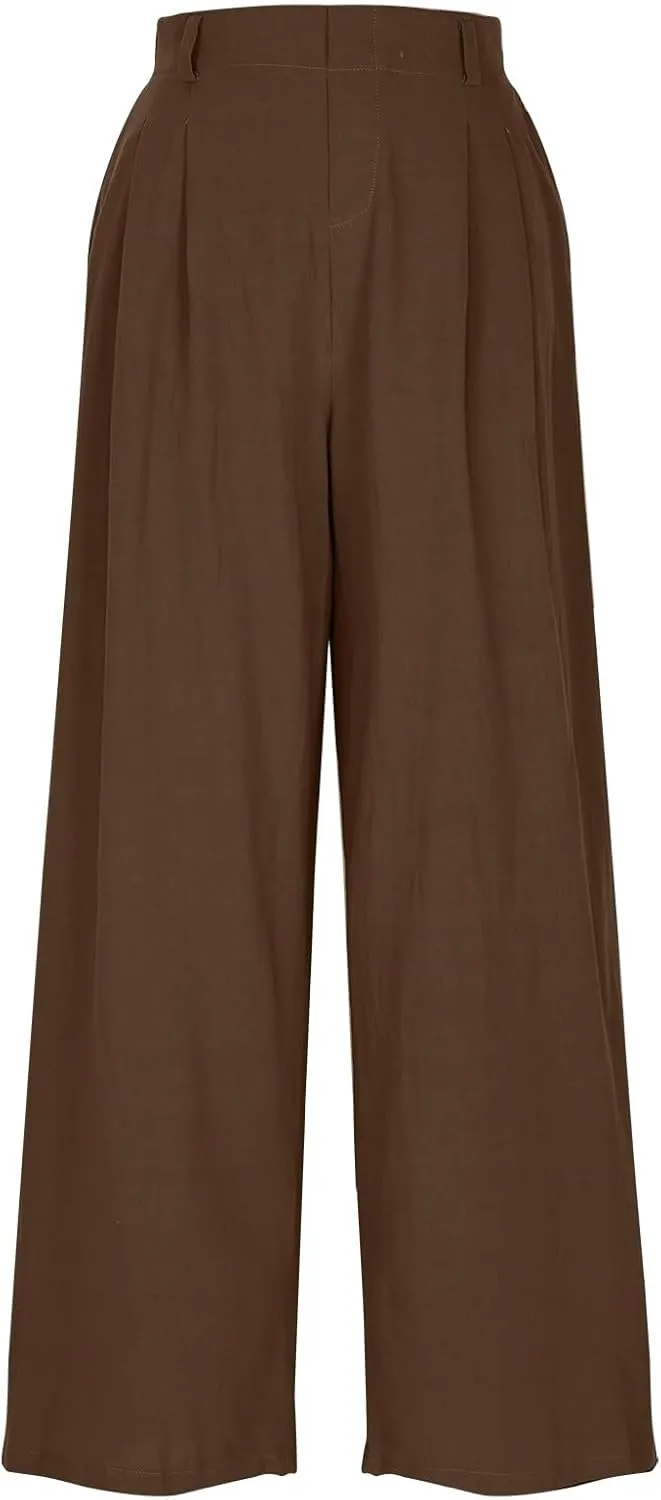 Womens Cotton Linen Pants Casual Loose High Waisted Wide Leg Palazzo Trousers Summer Beach Vacation Cropped Pant 2025