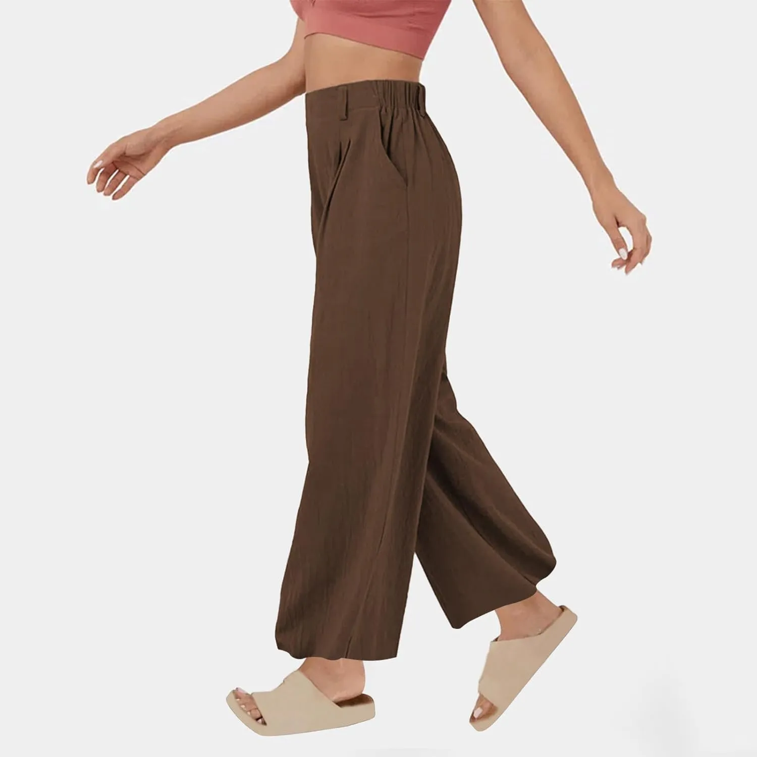Womens Cotton Linen Pants Casual Loose High Waisted Wide Leg Palazzo Trousers Summer Beach Vacation Cropped Pant 2025