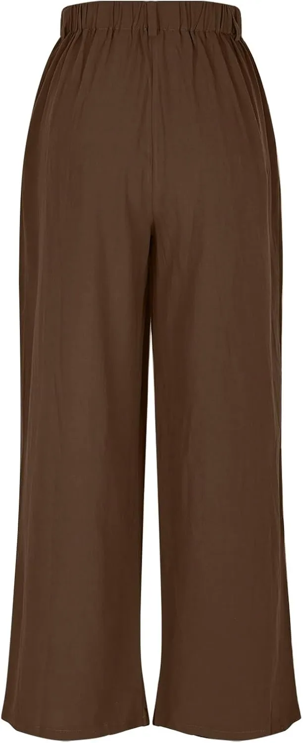 Womens Cotton Linen Pants Casual Loose High Waisted Wide Leg Palazzo Trousers Summer Beach Vacation Cropped Pant 2025