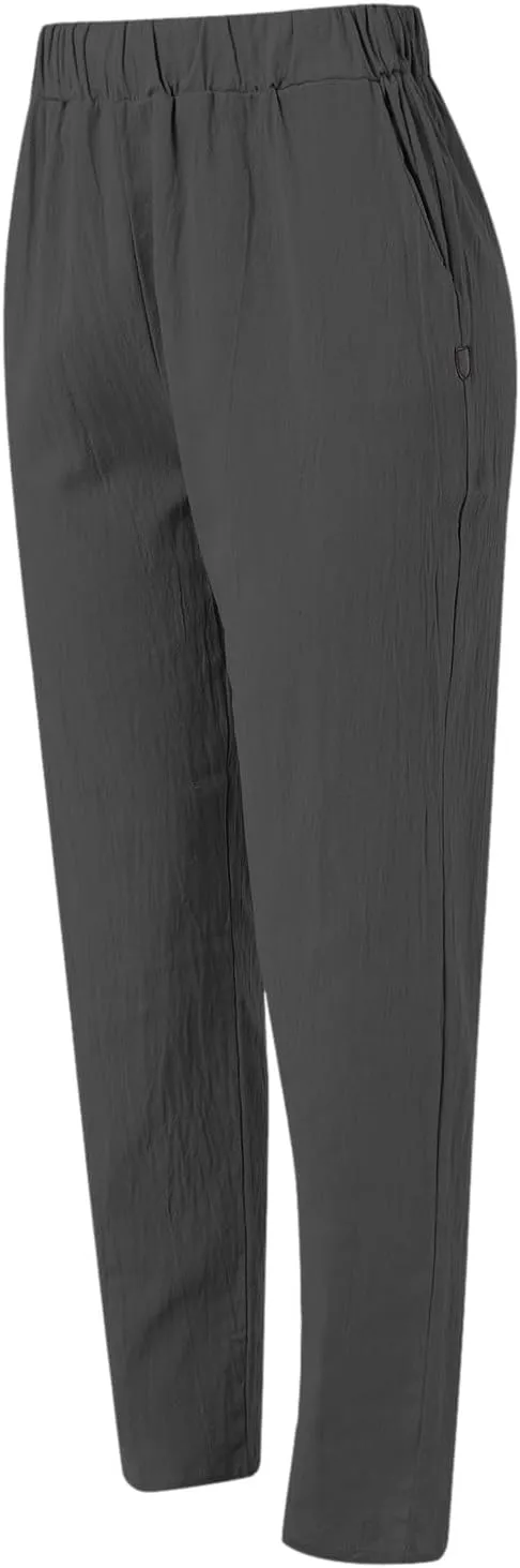 Women's Cotton Linen Pants Fashion Summer Casual Loose Elastic High Waisted Ankle Slacks Comfy Beach Trousers Pockets
