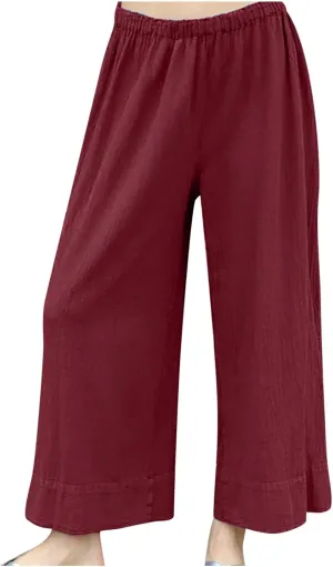 Womens Cotton Linen Pants Lightweight Summer Wide Leg Palazzo Trousers Stretchy High Waisted Casual Pants Slacks