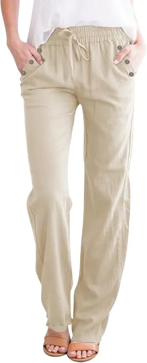 Women's Cotton Linen Summer Casual Loose Pants Low Waist Straight Loose Fit Trousers Trendy