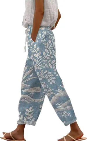 Women's Cotton Linen Summer Palazzo Pants 2025 Wide Leg Beach Lounge Trousers with Pockets Vacation Outfits