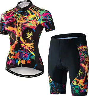 Women's Cycling Jersey Set Short Sleeve 5D Padded Bike Shirt Shorts Breathable Quick-Dry Bicycle Top Kits 3-Pockets S-2XL